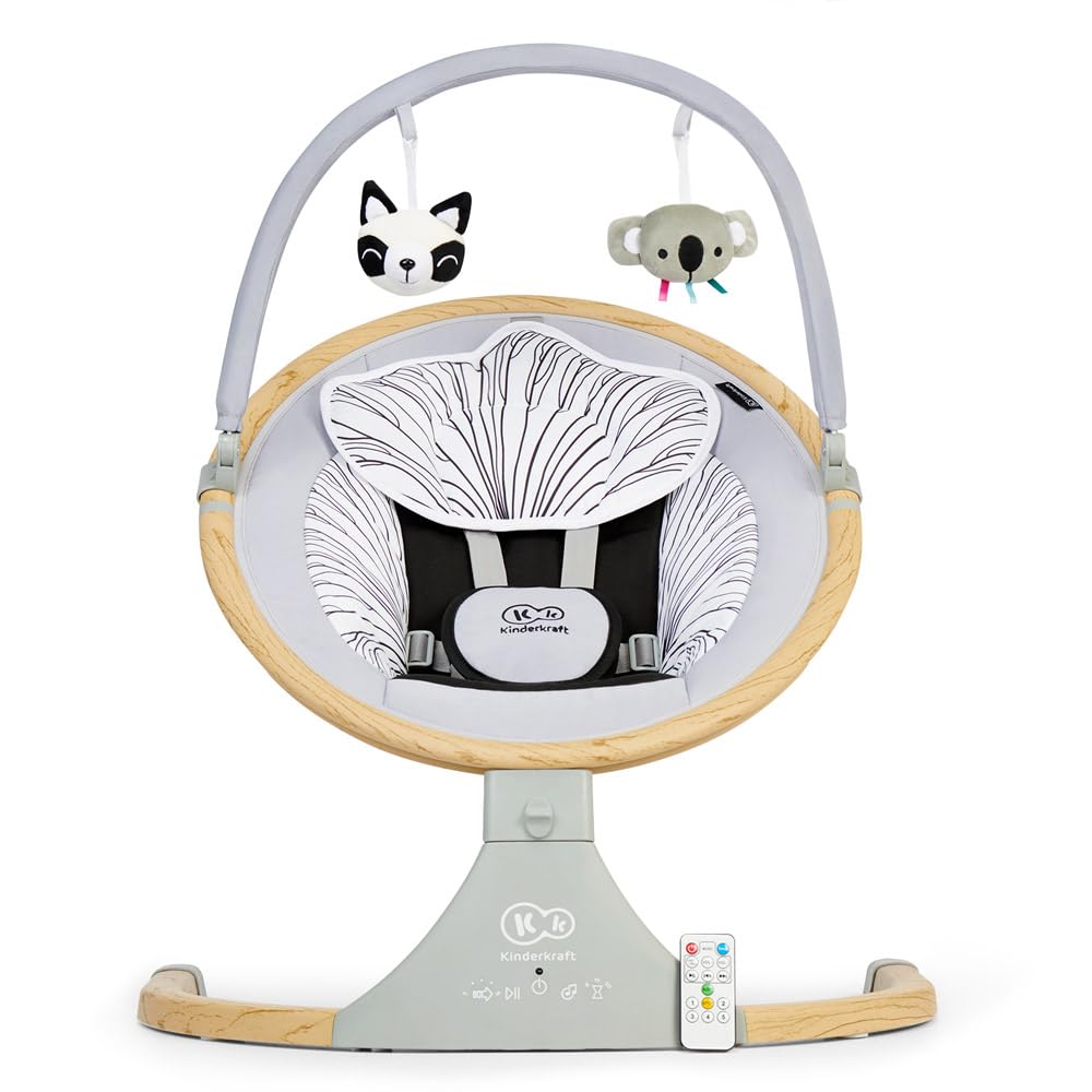 Kinderkraft 2 in 1 Wippbouncer LUMI elektrischer Schaukelstuhl für Kinder wooden