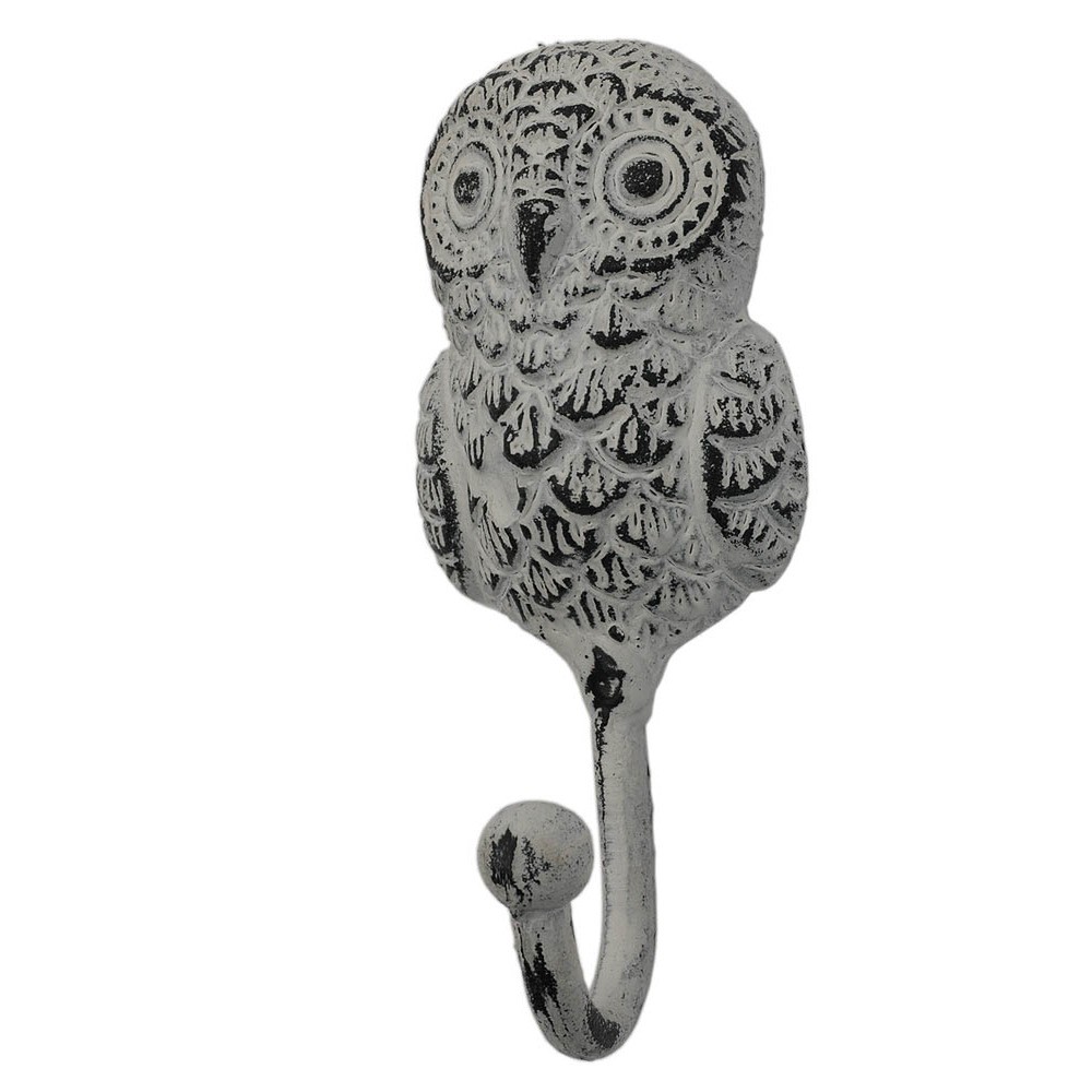 Eulenfigur, Wandhaken, Metall, Grau, Ornament