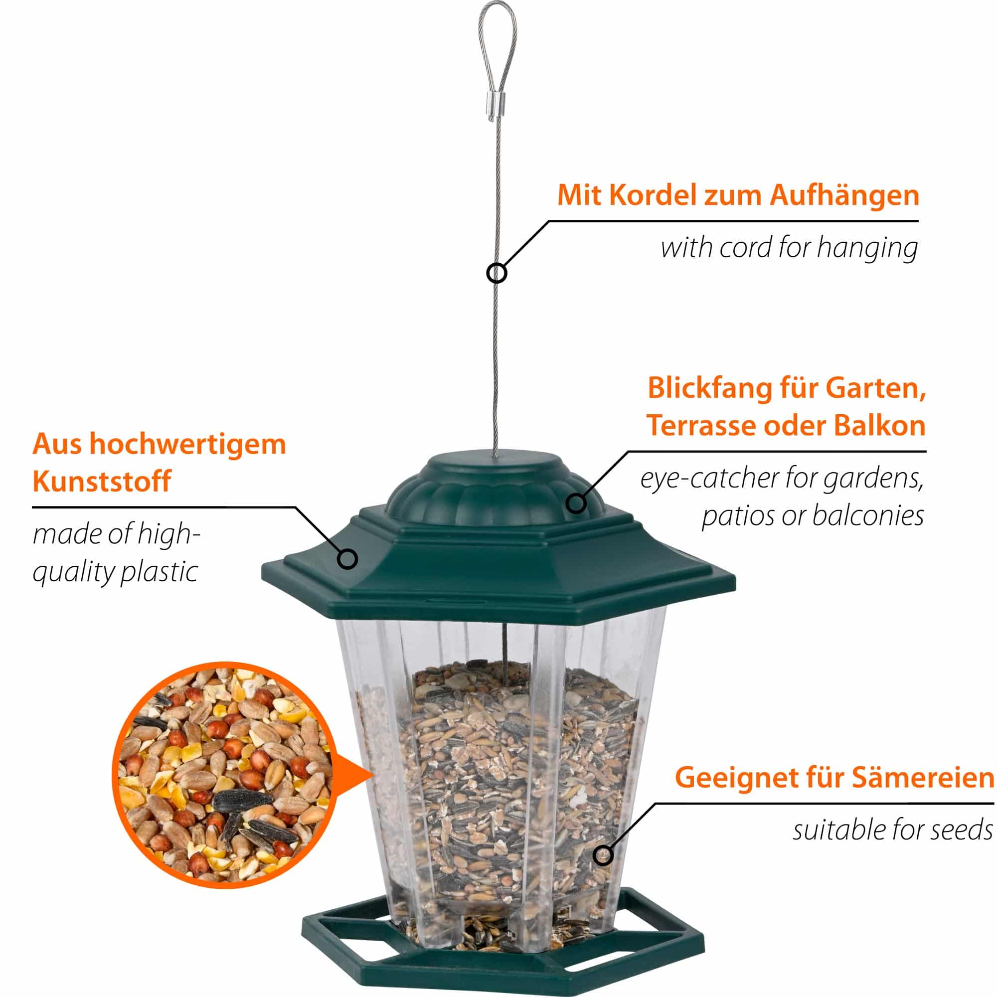 Dobar Futterautomat für Wildvögel Laterne hängend, grün