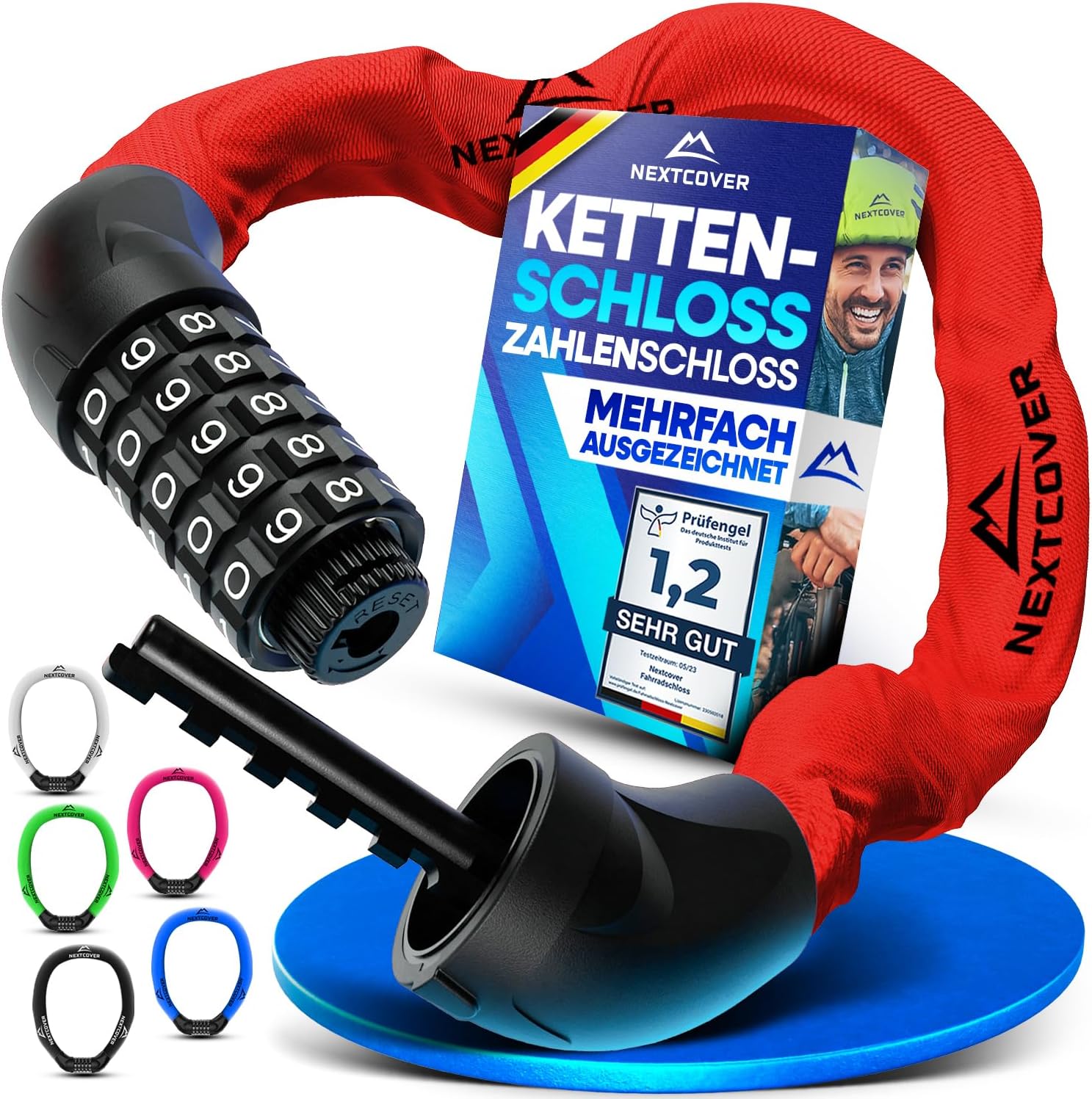 NEXTCOVER Fahrradschloss LockOne mit Zahlencode - SAFESECURE Zahlenschloss hohe Sicherheit Fahrradschloss Zahlenschloss robustes & langlebiges Kettenschloss Fahrrad Bike Lock