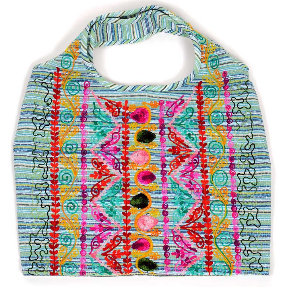Tasche, Bügel, Strick Muster, Floral, Farbenfrohe Stickerei