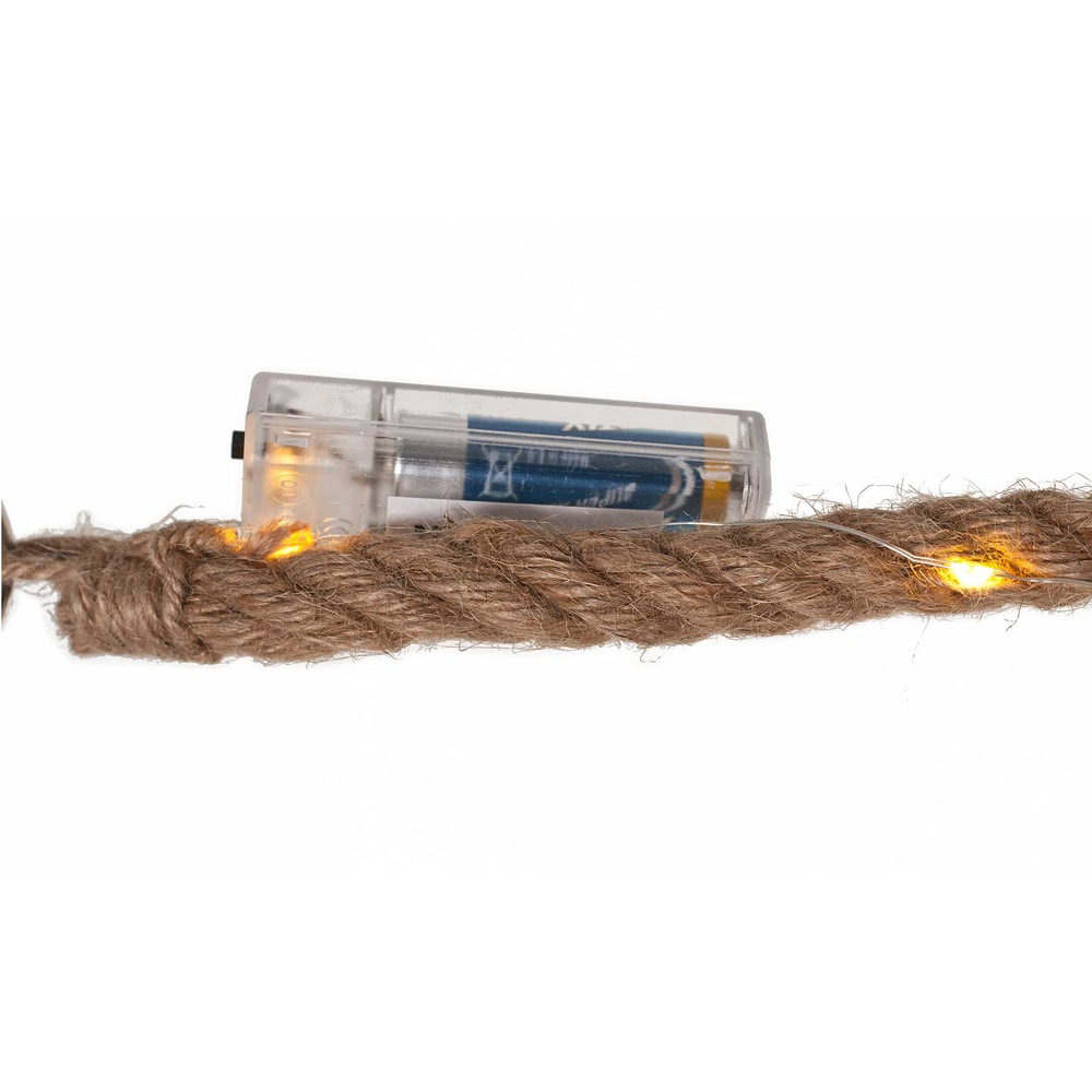 Leuchte an Glaskugel mit Hanfseil 20 LED-Lichter warmweiß Batterie