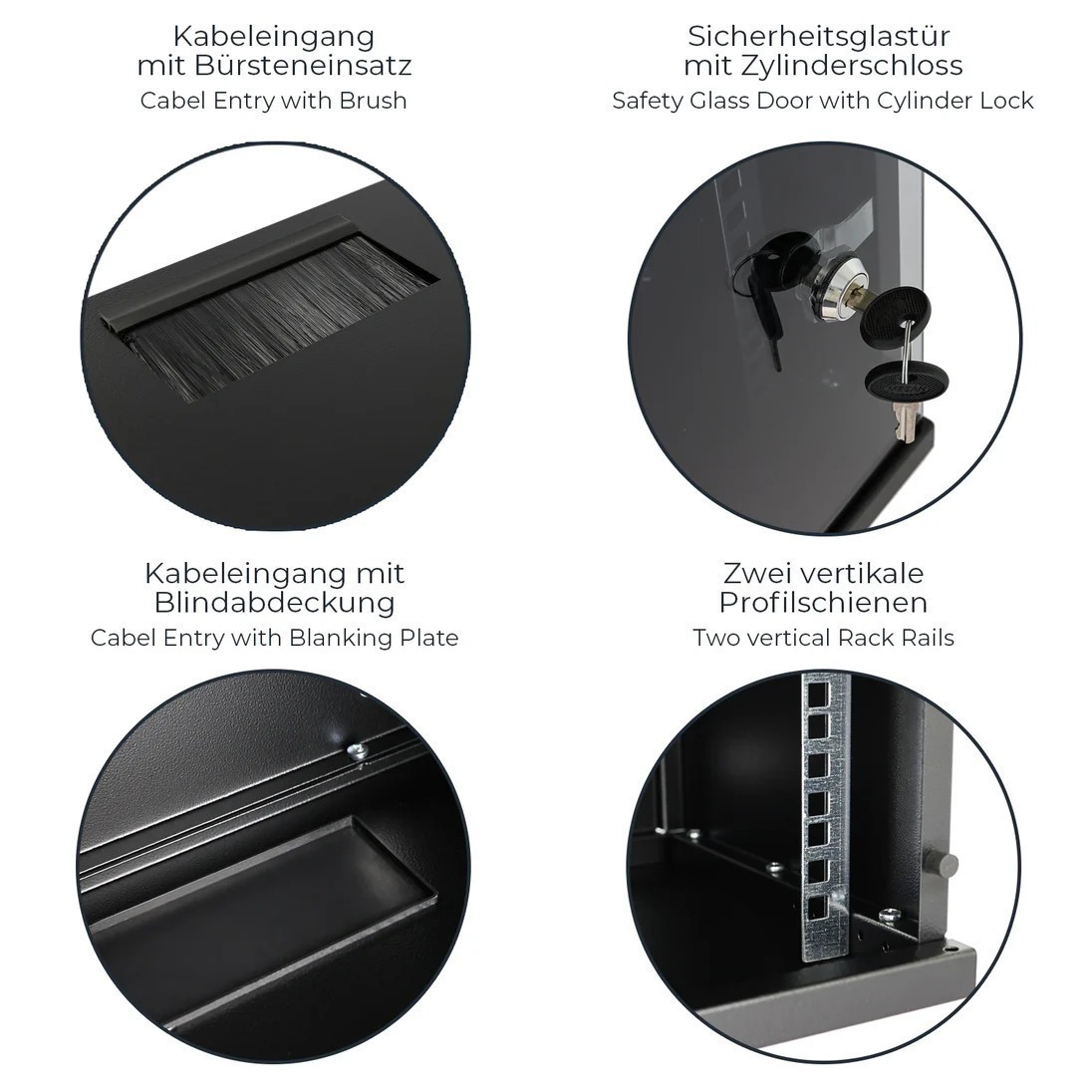 Kabeleingang, Branchenentry, Blinding Plate, Two vertical Rack Rails, Profilsschienen