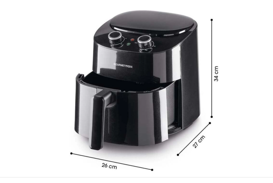 Heißluftfritteuse Schwarz 4,5 L 1450 W, 8 Programme Timer LCD-Display 34x26x27 cm