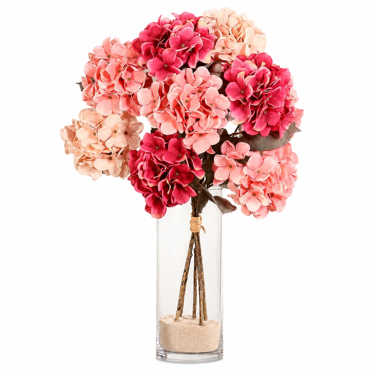 blumenstrauß, hydrangea, glasvase, pink, dekoration