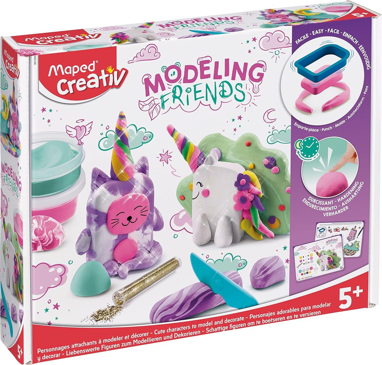 Maped CREATIV 907206 Modellier lufthärtender Modelliermasse Modeling Friends-Magical: Einhörner, bunt, 1 Set