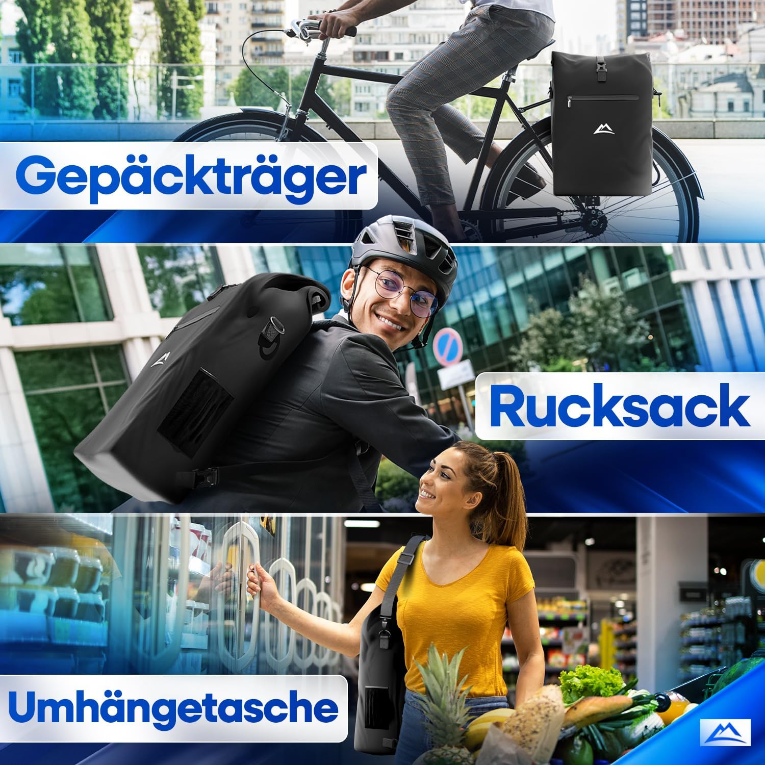 Nextcover 3in1 Fahrradtasche für Gepäckträger PVC frei Gepäckträgertasche, Fahrradtasche Rucksack und Umhängetasche 25L I Fahrrad Tasche wasserdicht Fahrradtaschen Gepäckträger aus Stoff