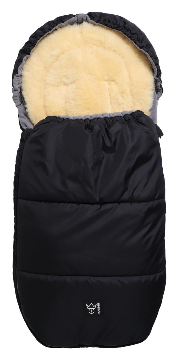 Kaiser 6576725 Lukky Look Thermo Fußsack mit Lammfell schwarz