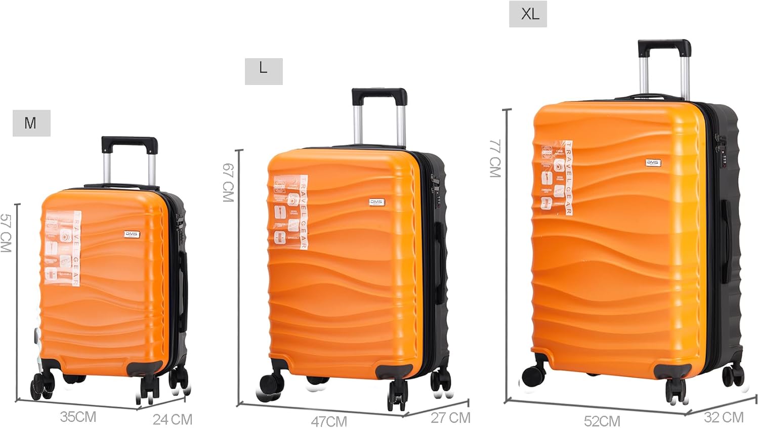 DMS 7-teiliges Hartschalen-Kofferset mit Teleskopgriff und 4 Rollen Koffer & Trolleys Reisekoffer Hauptstadtkoffer Set ABS Hard Shell Sicherheitsschloss (Orange)