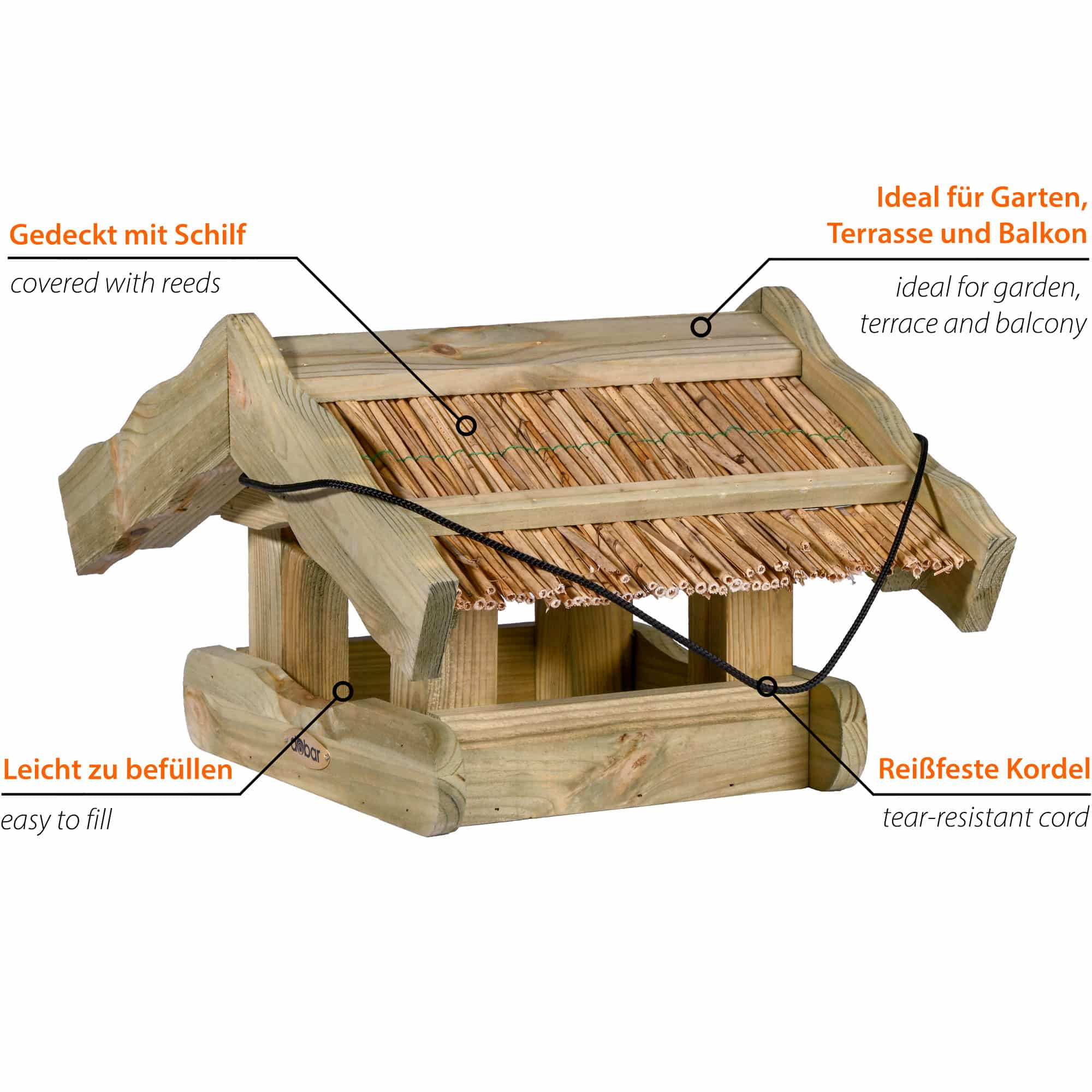 Dobar Vogelfutterhaus „Saksun“ mit Schilfdach hängend