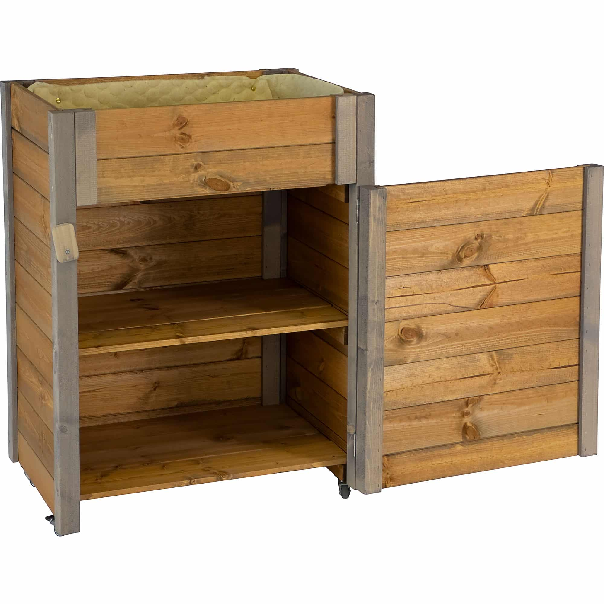 Hochbeet, Holz, zwei Ebenen, Ablagefächer, Rollen