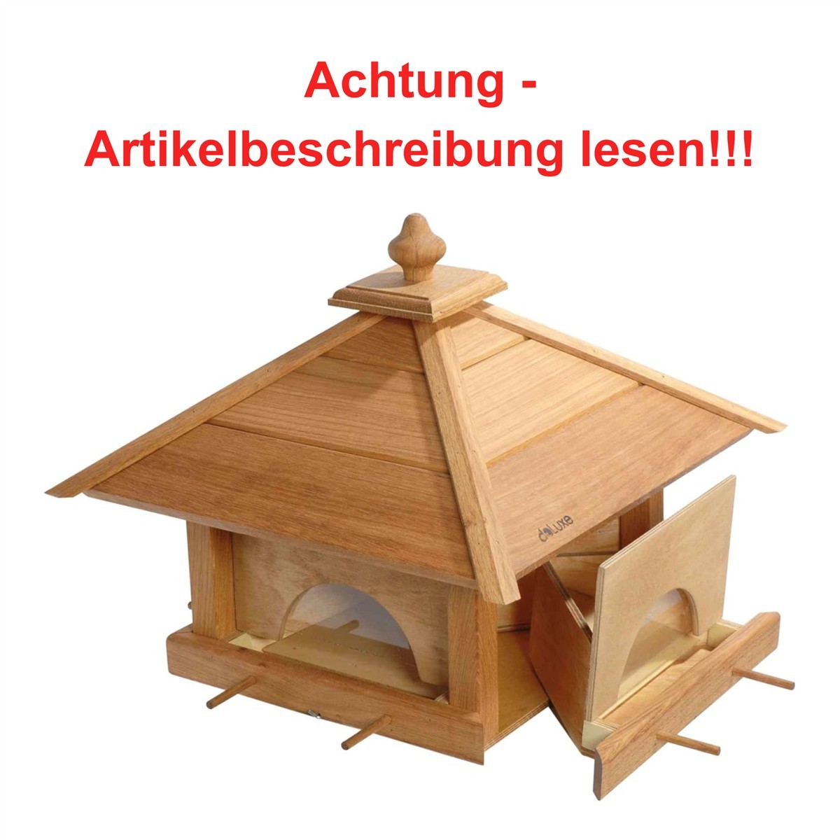 LUXUS-VOGELHAUS Vogelfutterhaus mit 4 Schubladen - Vogelvilla aus Massivholz - Futterstation für Wildvögel - Vogelhaus mit separaten Futter-Schubladen - 46,5 x 46,5 x 39 cm - Natur #D70