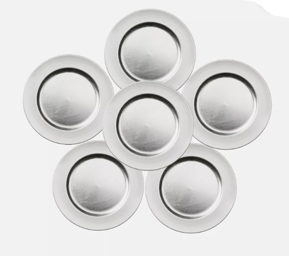 6er Set Platzteller silber 33cm Tisch Deko Teller Kunststoff Unterteller Tablett