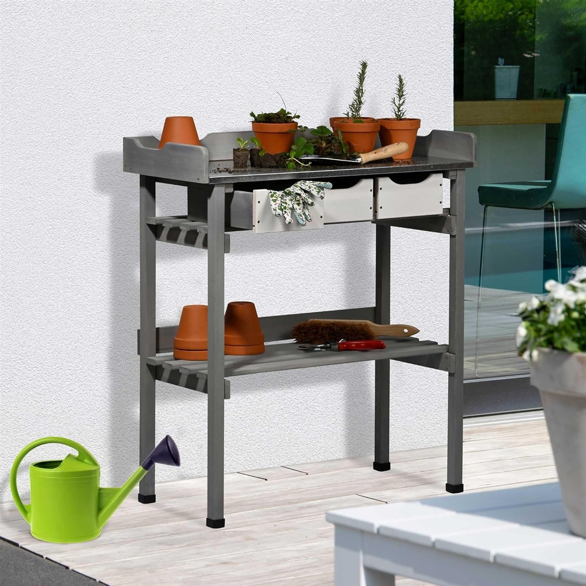 Gartenwerkbank, Werkbank, Pflanzgefäß, Gartenwerkzeug, Kübelpflanze
