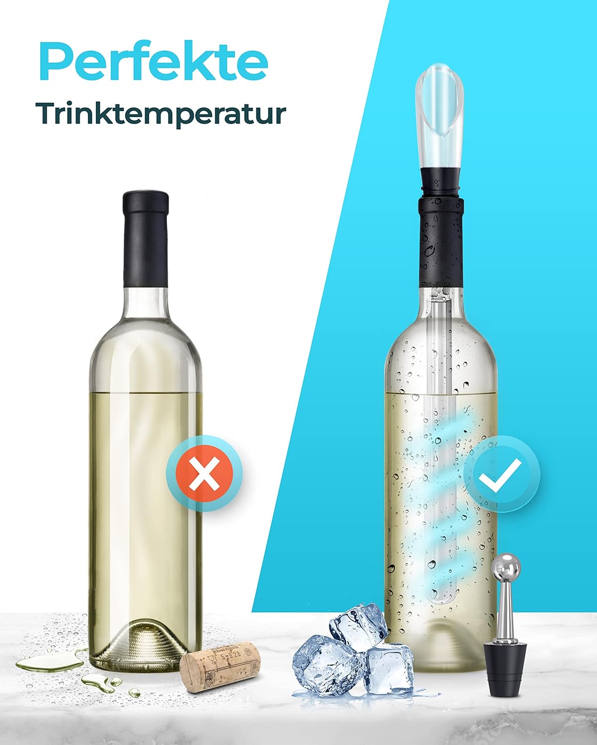 Brendo Weinkühler 4-in-1 Weinkühlstab Edelstahl Flaschenkühler Weinkühlstäbe Weinausgießer
