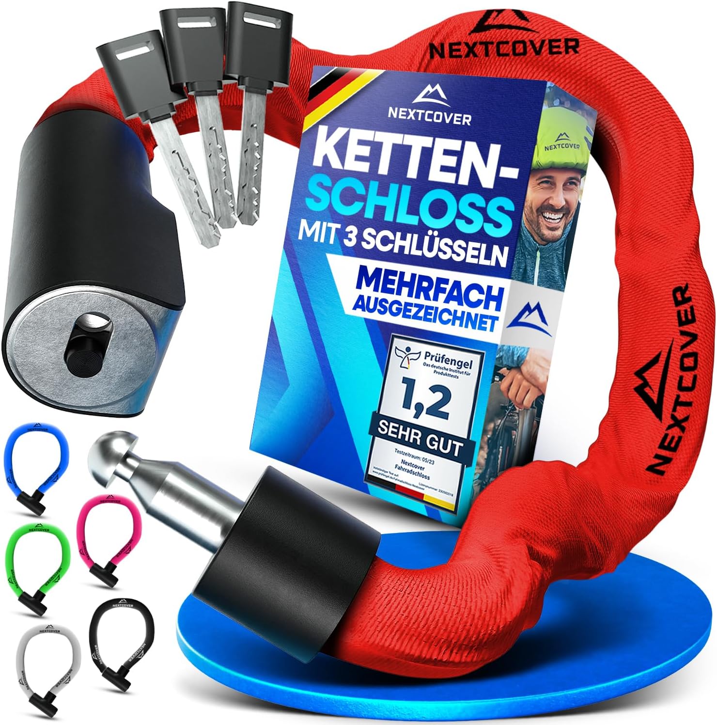 NEXTCOVER Fahrradschloss LockOne mit Schlüssel - SAFESECURE Fahrradschloss hohe Sicherheit I robustes & langlebiges Kettenschloss Fahrrad Bike Lock Fahrrad Schloss 3 Schlüssel