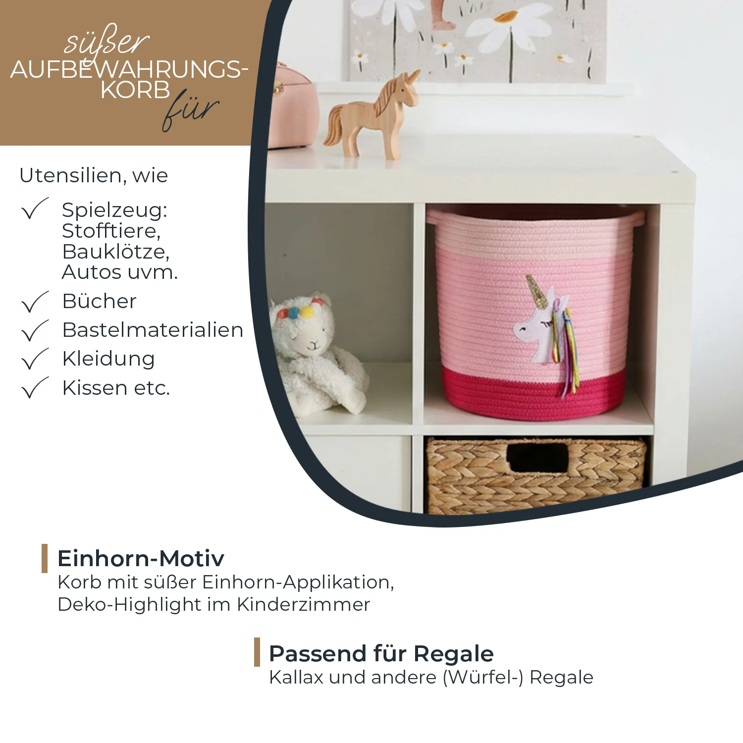 Kinderzimmer, Aufbewahrungskorb, Einhorn, Korb, Unicornen-Motiv