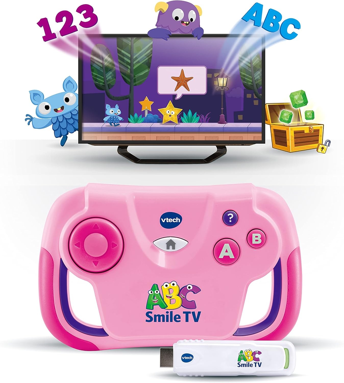 VTech ABC Smile TV pink Kabellose Lernkonsole für Kinder von 3 bis 7 Jahren