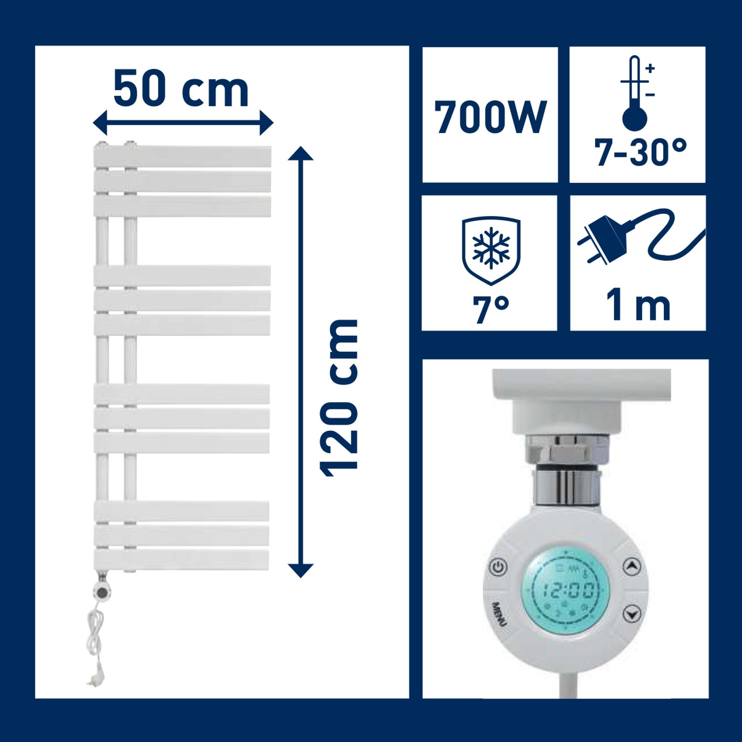 Elektrischer Badheizkörper Limburg 700 W Weiß 120 cm x 50 cm