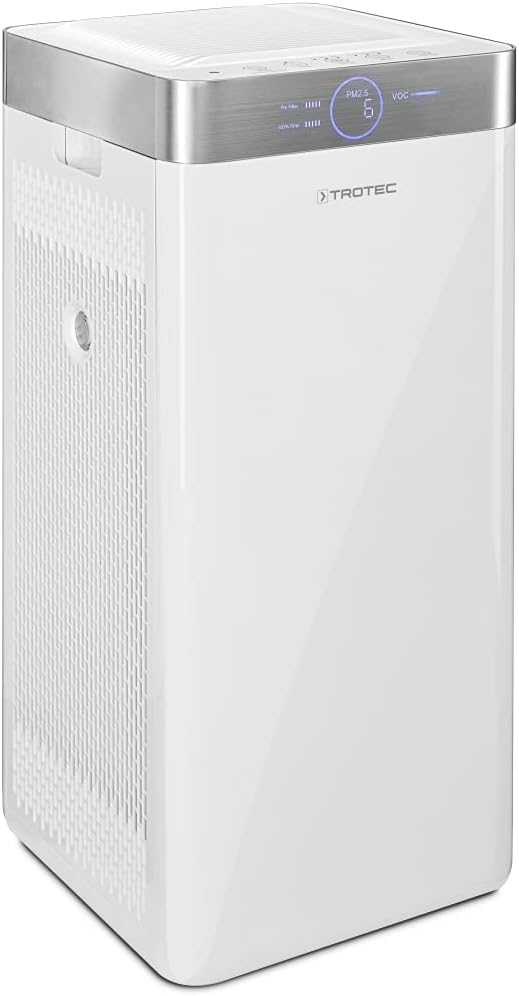 TROTEC Luftreiniger AirgoClean 200 E – HEPA Filter für Allergiker Räume bis 66 m²/165 m³ Gebläsestufen 4 entfernt 99,97% aller Partikel Pollen Staub