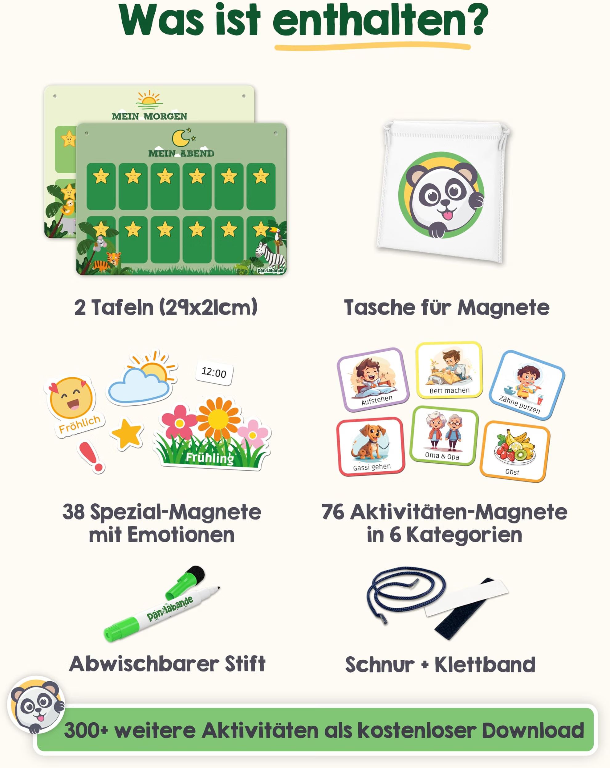 Tafeln, Magnettasche, Emotionen-Magnet, Aktivitäten-Magnete, Klebestift