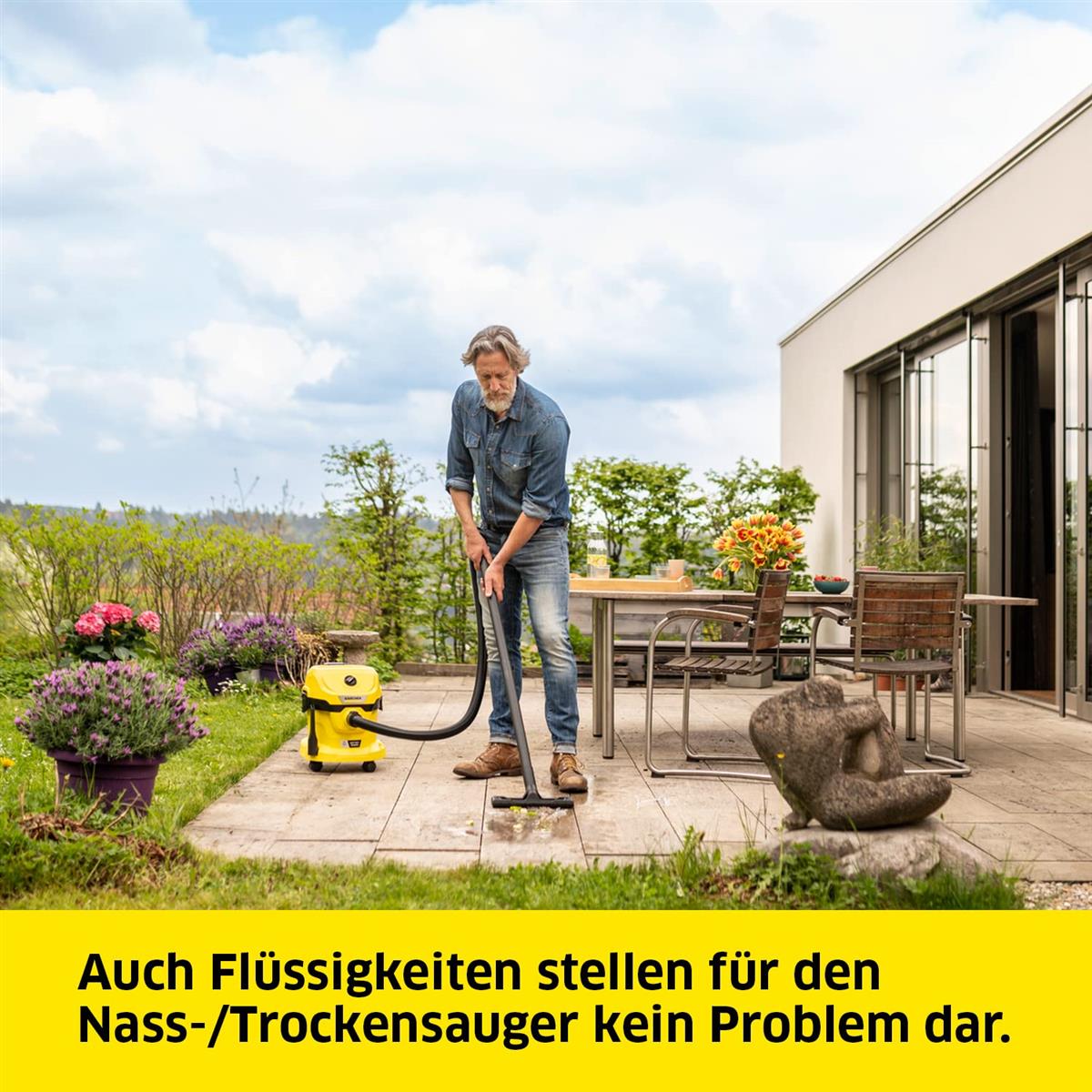 Kärcher Akku-Nass-/Trockensauger WD 2-18, inkl. Filter, Fugen- und Nass-/Trockensaugdüse, 225 Watt, Kunststoffbehälter: 12 l, Saugschlauch: 1,8 m, ohne Akku, ohne Ladegerät, Gelb