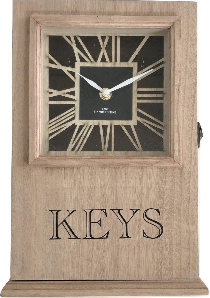 Home & Deco Schlüsselschrank aus Holz mit funktionierender Uhr für 6 Schlüssel - 22x7,5x32cm