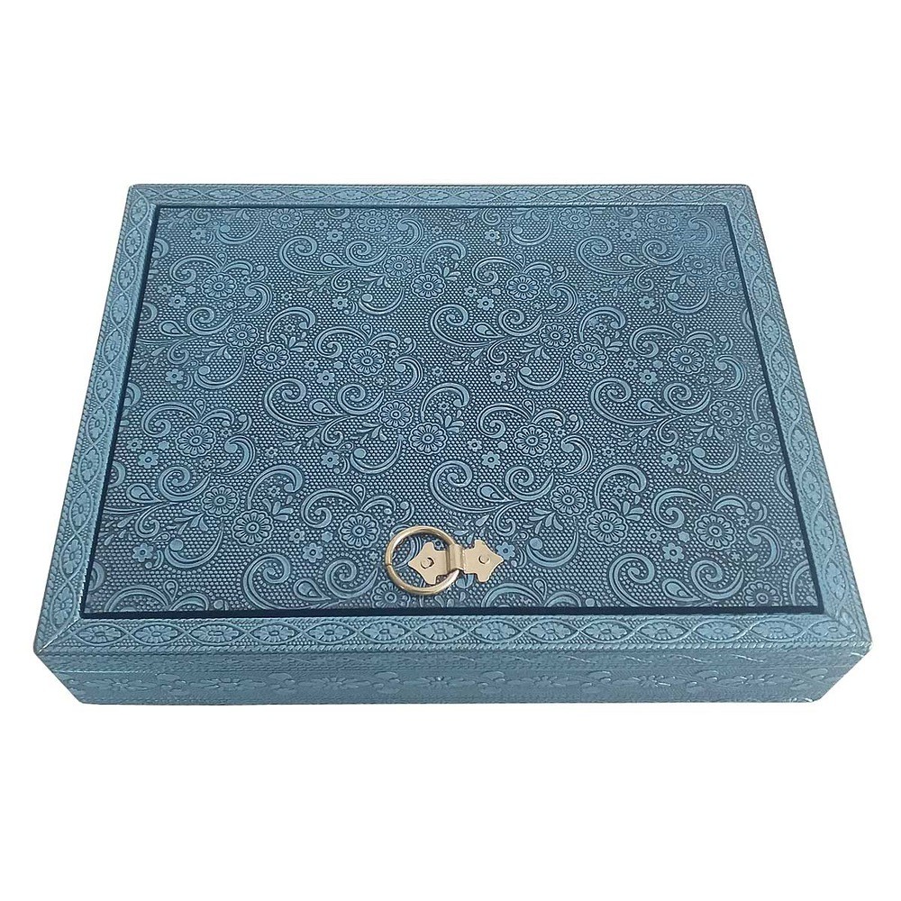 box, dekorativ, gemustert, blau, ringenschluessel, schmuckkiste