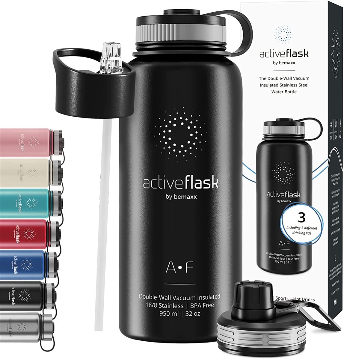 Wasserflasche, Edelstahl, Doppelwandig, Vakuum, BPA-frei