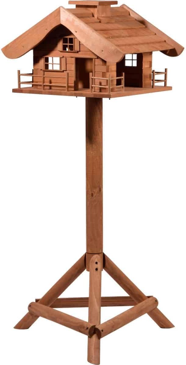 dobar Design Vogelfutterhaus Almhütte - XL Vogelhaus im Hüttendesign - Vogelvilla aus Massivholz - Vogelfutterstation inklusive Ständer - Großer Futterspender - 66 x 66 x 136,5 cm - Braun