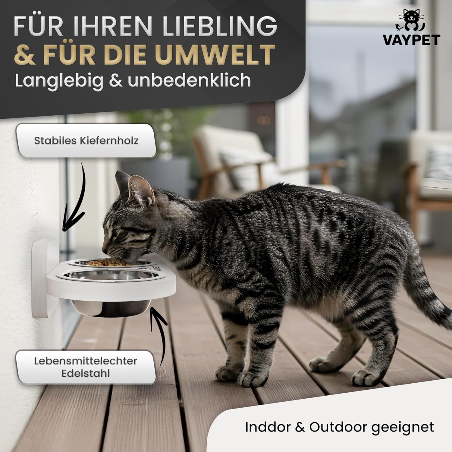 VAYPET Doppel-Katzennapf erhöht Futternapf Fressnapf Schwebend montierbar weiß