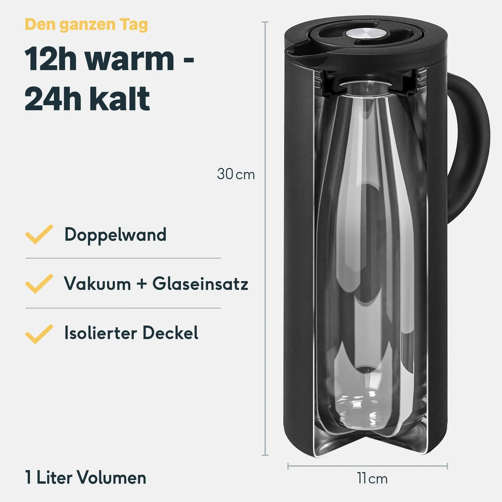 Isolierkanne SILBERTHAL Thermoskanne 1 Liter Kaffee Tee - doppelwandig vakuumisol