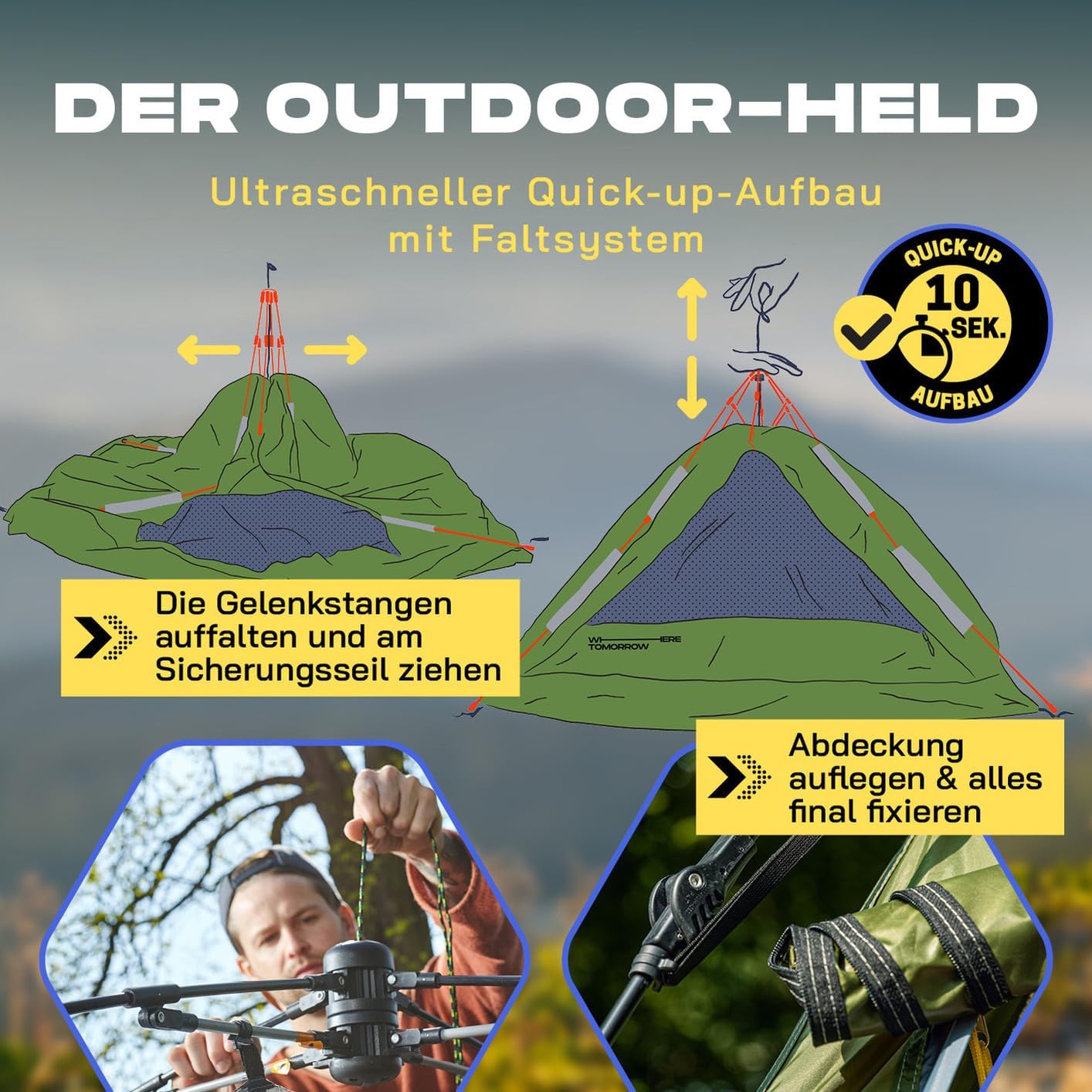 Lumaland Outdoor Pop Up Kuppelzelt Wurfzelt 2 bis 3 Personen