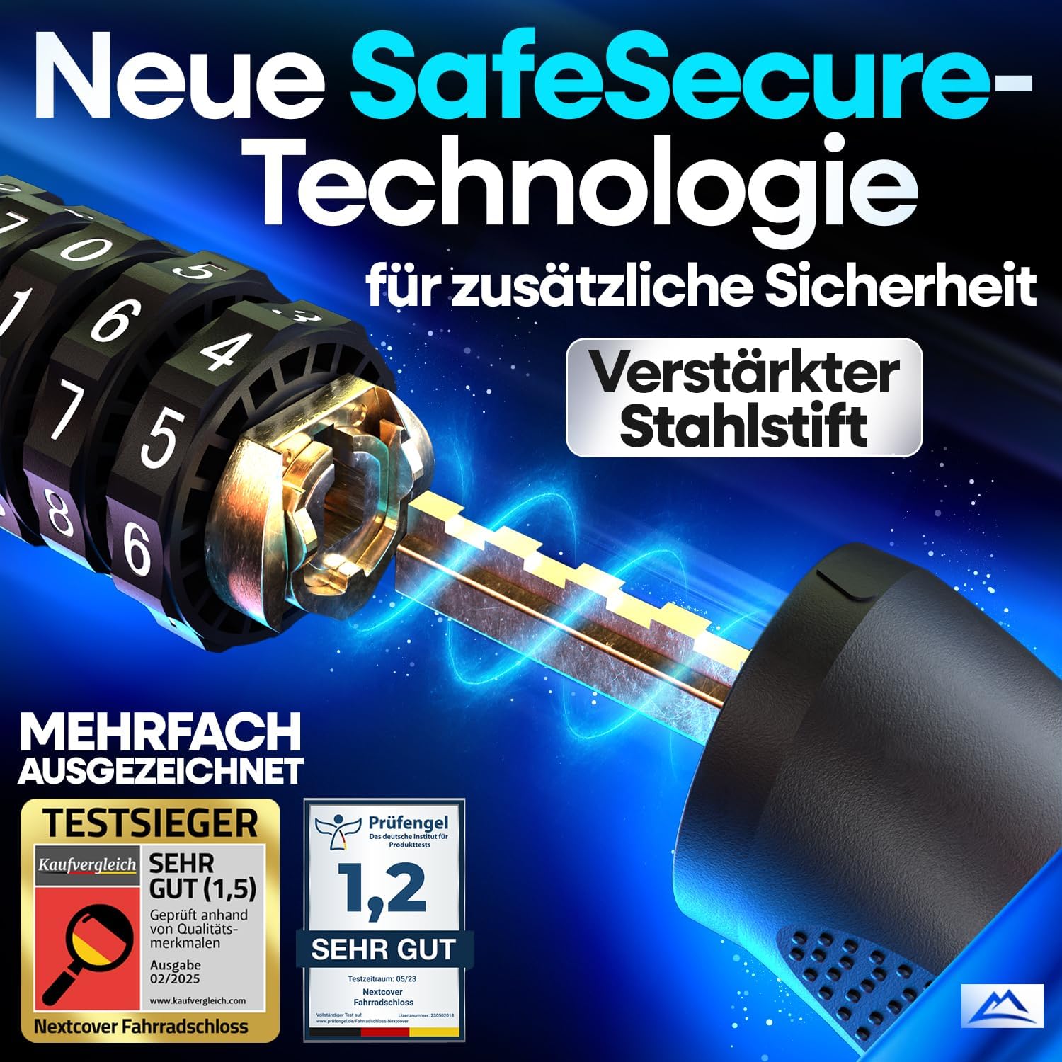 NEXTCOVER Fahrradschloss mit Zahlencode LockPro - Das Original - SAFESECURE hohe Sicherheit 5- stelliger Zahlencode, Zahlenschloss Fahrrad Stahl Bike Lock für E-Bike Kettenschloss