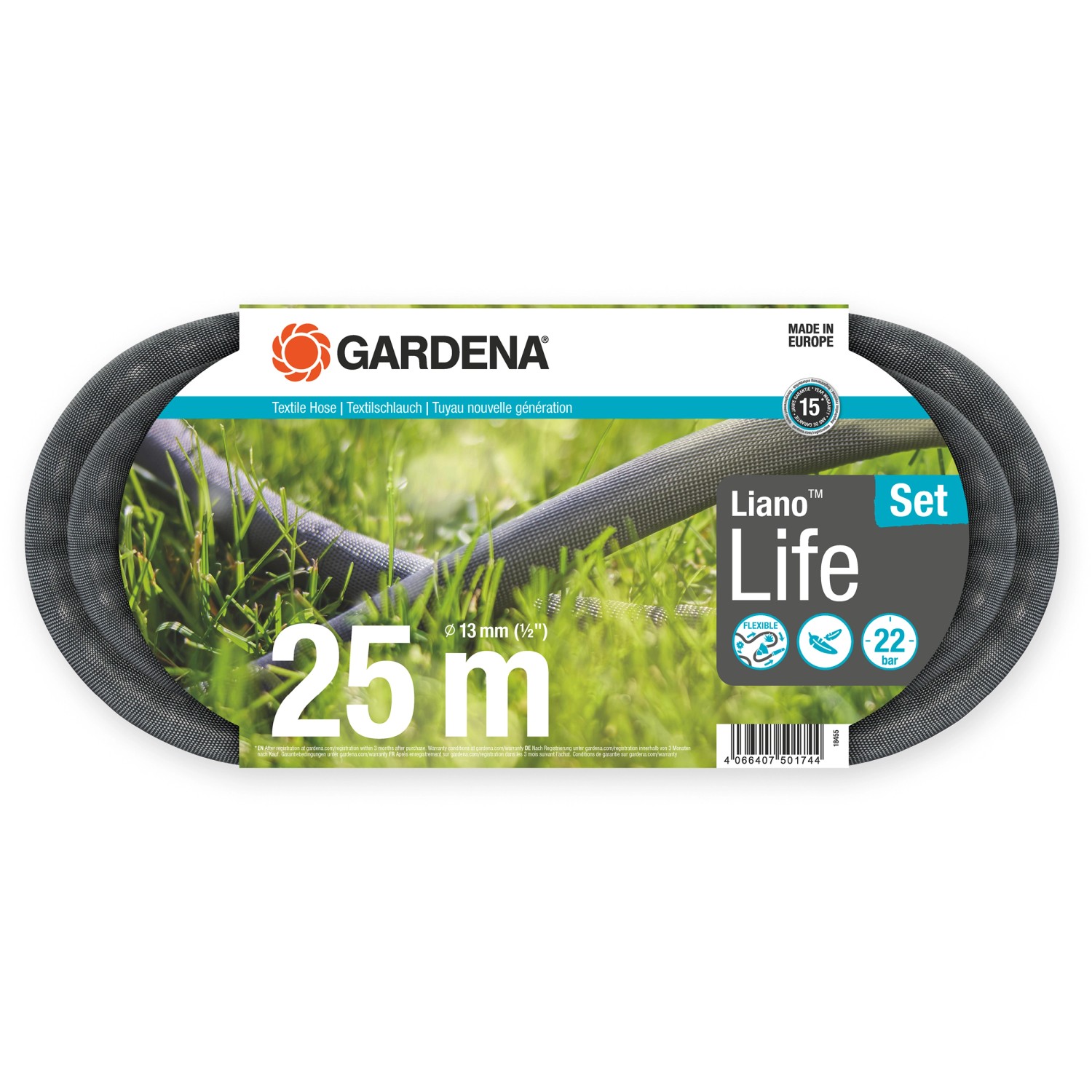 Gardena Liano Life 25 m Set mit Gartenschlauch, Spritze und mehr 13 mm (1/2")
