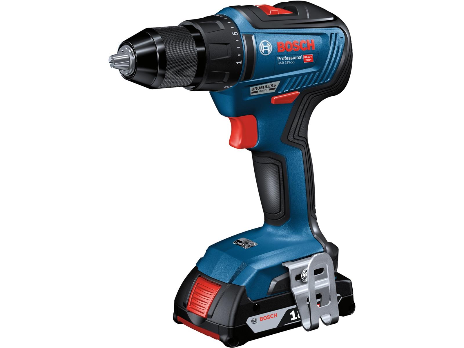Bosch Professional Akku Bohrschrauber GSR 18V 55 mit Akkus und Zubehör