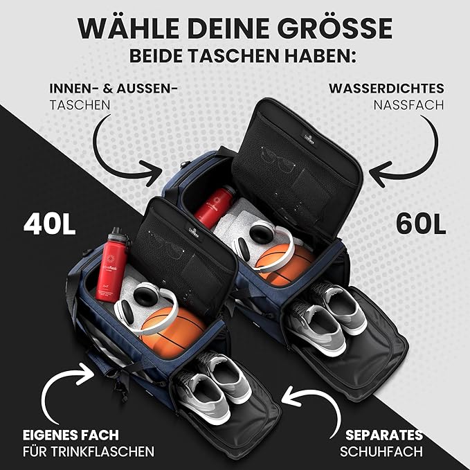 Be-Maxx Sporttasche Trainingstasche + Rucksack-Funktion blau 60L