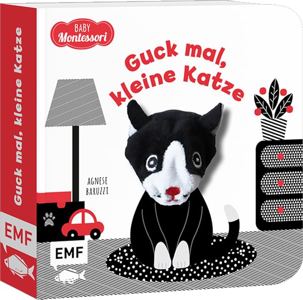Kontrastbuch für Babys mit Fingerpuppe: Guck mal, kleine Katze: Pappbilderbuch zur spielerischen Förderung des Seh- und Wahrnehmungsvermögens von Babys und Kleinkindern nach Montessori