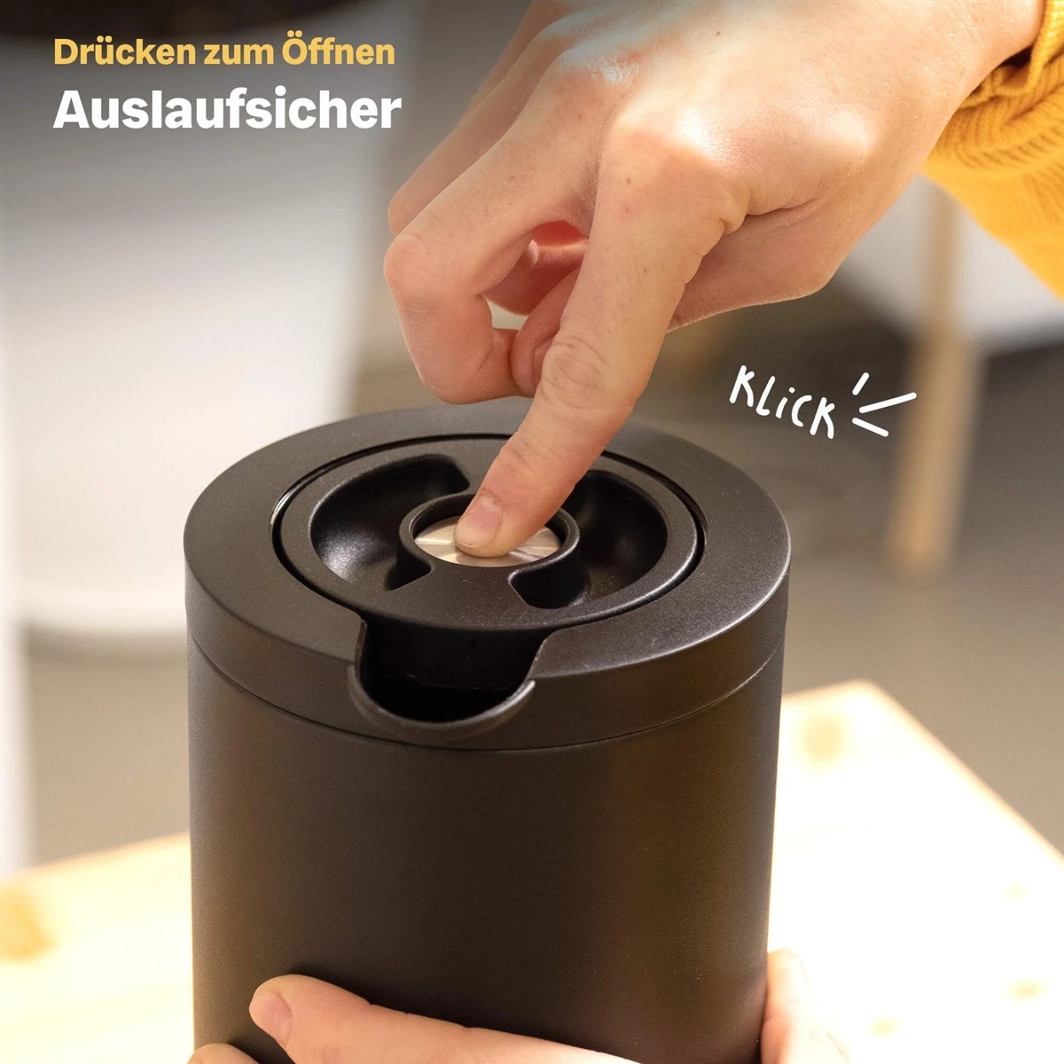 Kaffeemühle, Messbecher, mechanisch, schwarz, Klick-Mechanismus