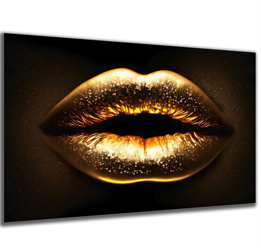 Wandbild Goldene Lippen 30x40cm HDF
