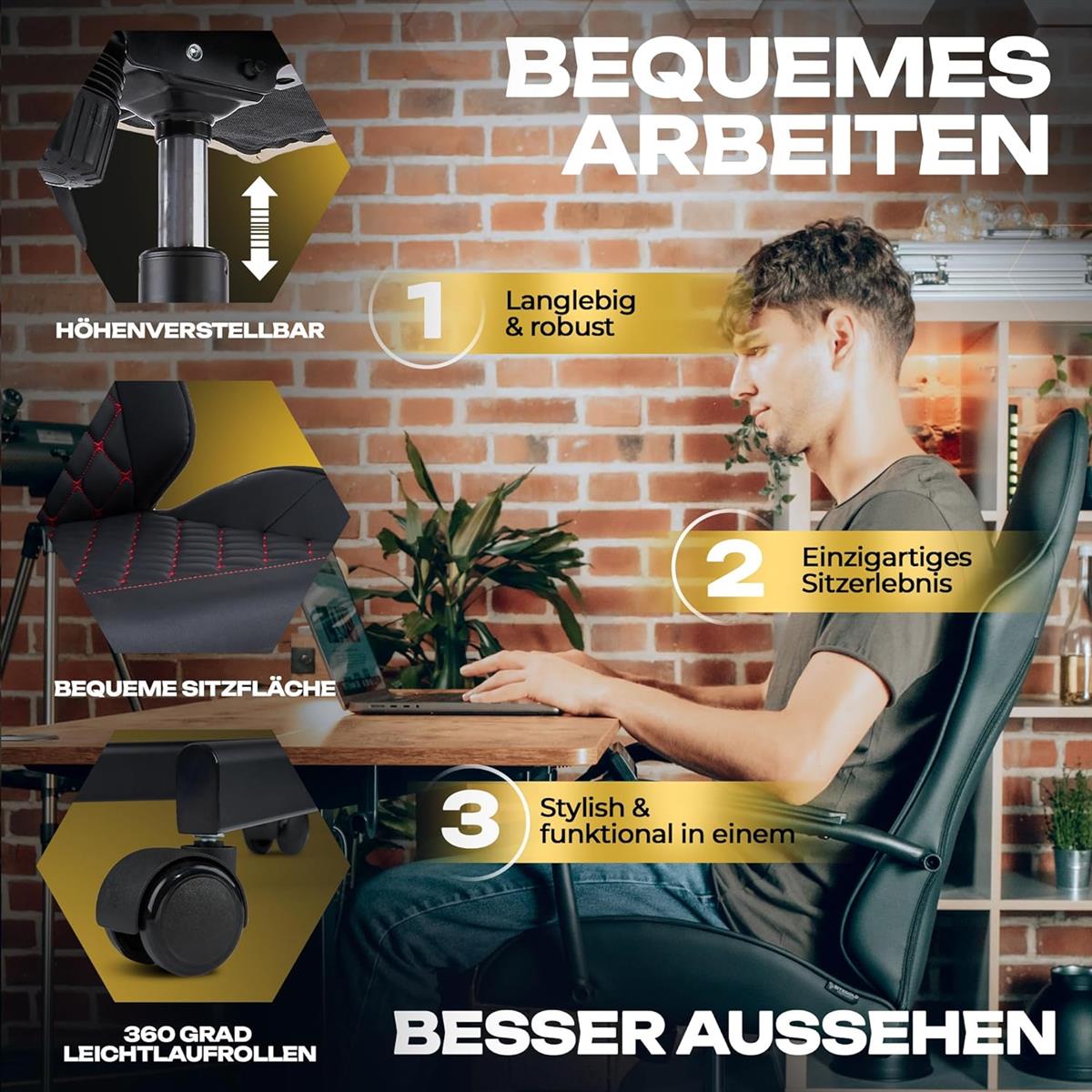 SITZGOLD S ONE Gaming Stuhl Schwarz Schreibtischstuhl Bürostuhl