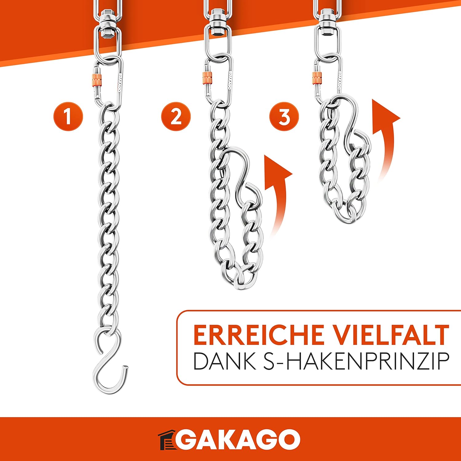 Gakago Verlängerungskette als Hängesessel Kette Schaukel Verlängerung Boxsack Halterung 100cm 360Grad silber