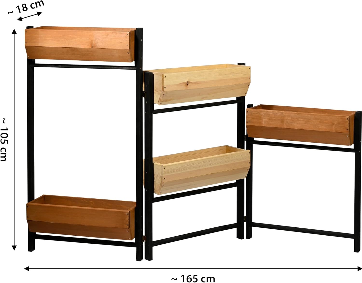 dobar Vertikalbeet Flexi mit 5 Stufen  Flexibles Hochbeet aus Kiefernholz - klappbarer Blumenkasten Kräuterbeet - 165 x 18 x 105 cm Schwarz/Braun/Natur Hellbraun