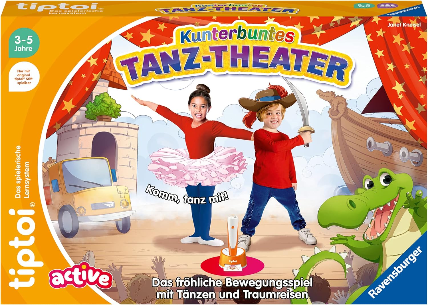 Ravensburger tiptoi ACTIVE Spiel 00128 Kunterbuntes Tanz-Theater magisches Quiz-Spiel