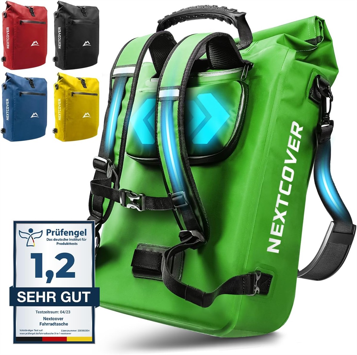 Fahrradrucksack, Wasserdichter Rucksack, Grün, Reflexstreifen, Klickverschluss