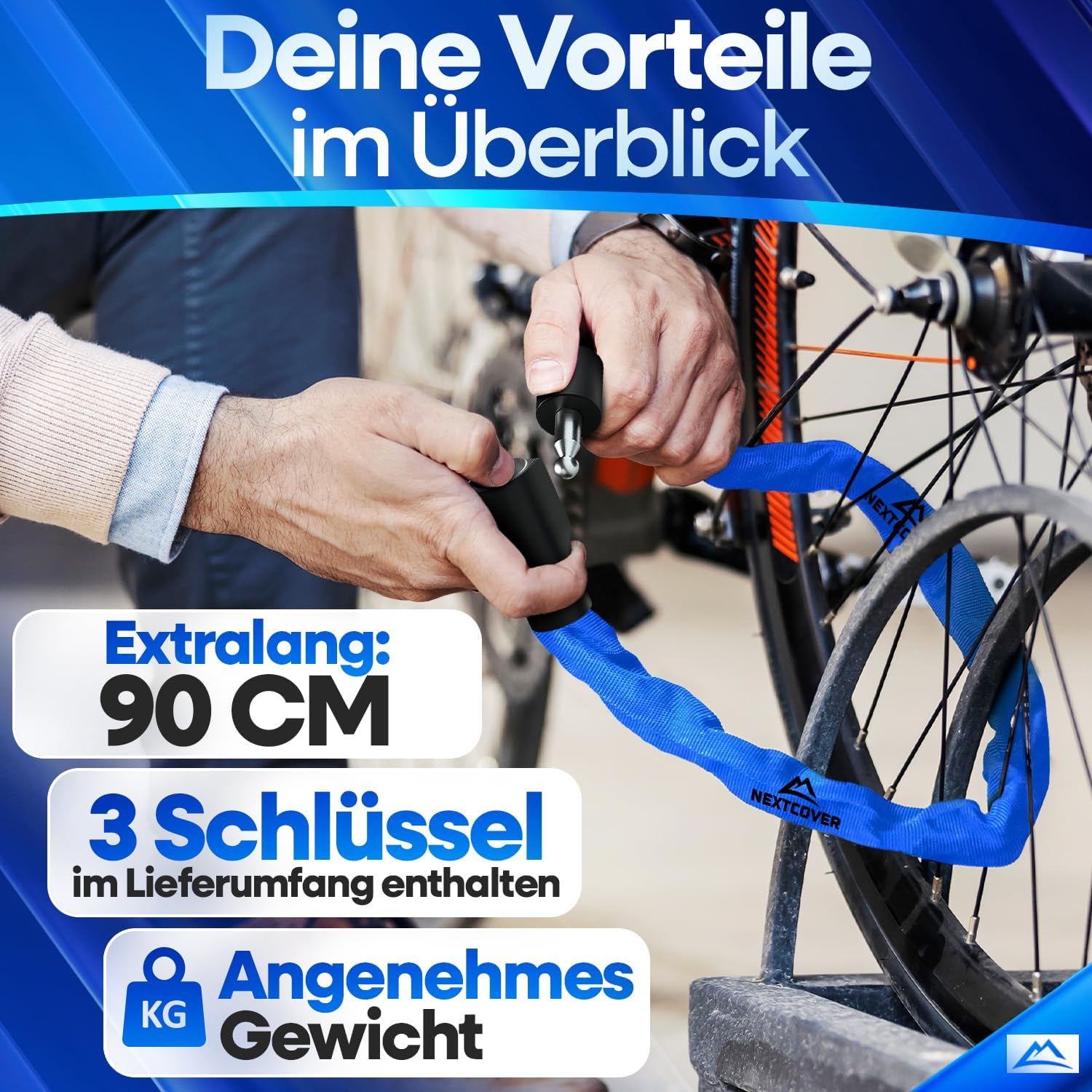 NEXTCOVER Fahrradschloss LockOne mit Schlüssel SAFESECURE Fahrradschloss hohe Sicherheit I robustes & langlebiges Kettenschloss Fahrrad Bike LockFahrrad Schloss 3 Schlüssel #1