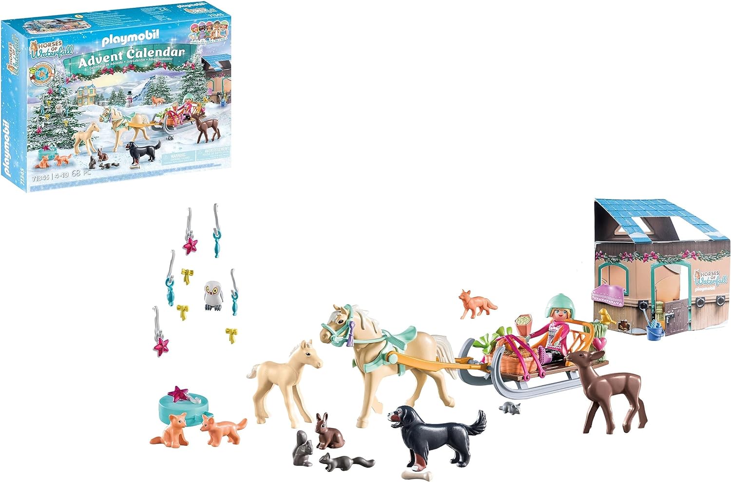 PLAYMOBIL Adventskalender Pferde 71345 Weihnachtliche Schlittenfahrt Horses of Waterfall Spielfiguren Adventszeit Weihnachten