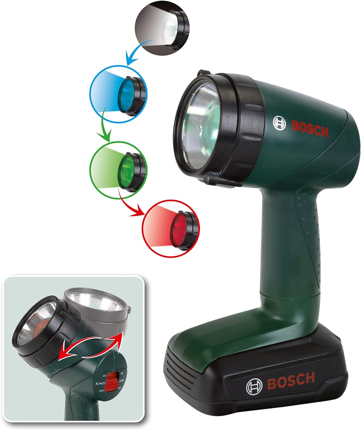 Theo Klein 8448 Bosch Akku Lampe mit Farbwechsel Batteriebetriebene Lampe Taschenlampe Spielzeug