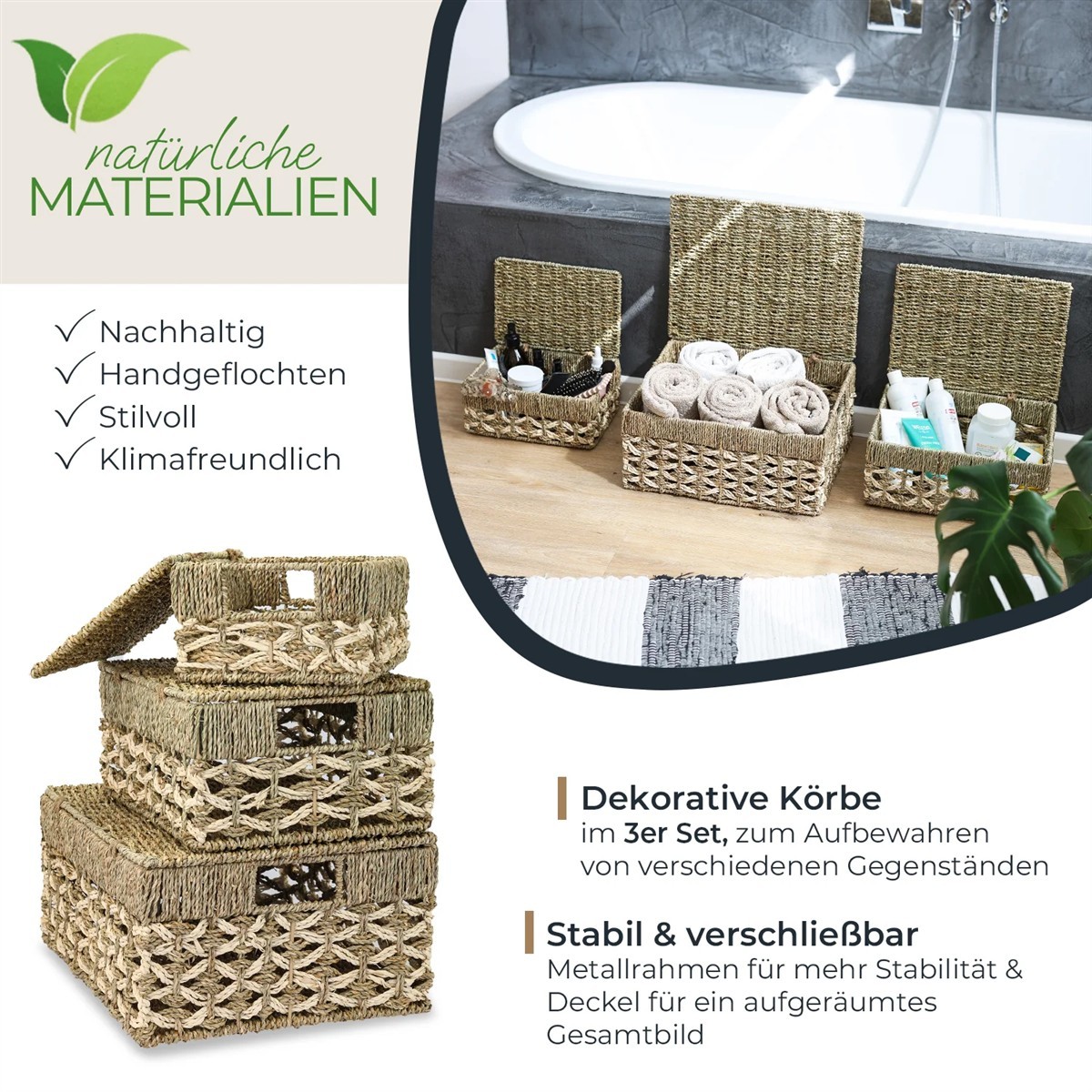 HMF Aufbewahrungskorb 3er Set mit Deckel