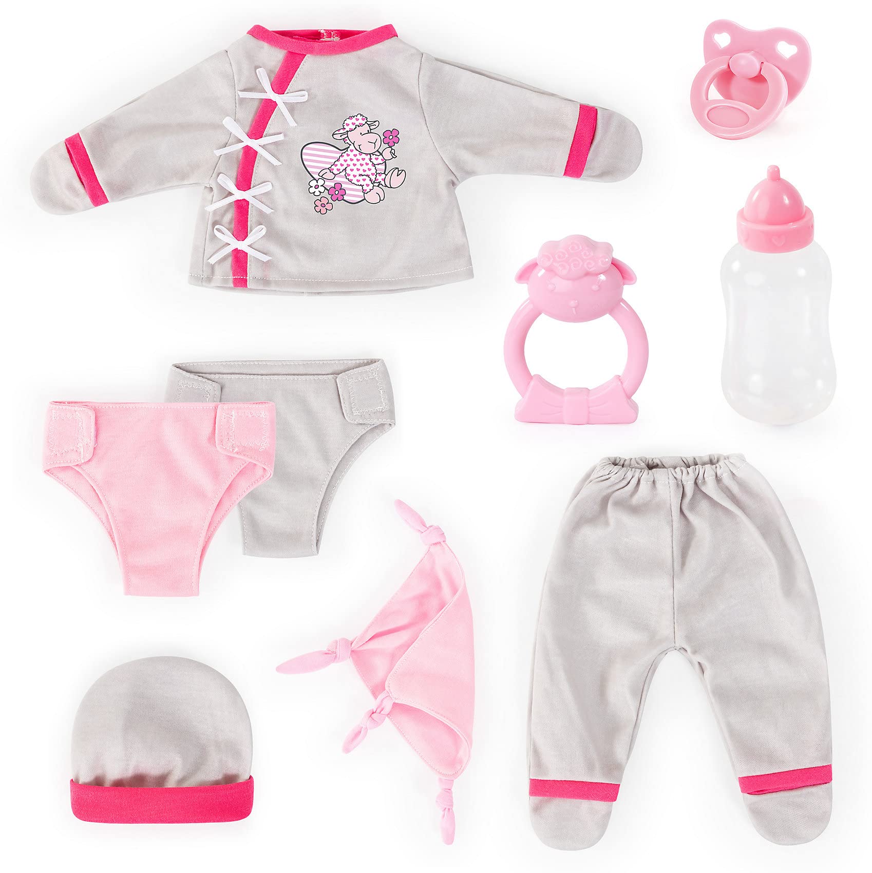 Deluxe Puppenkleidung Set 9-TLG. grau/pink von Bayer, 40-46 cm
